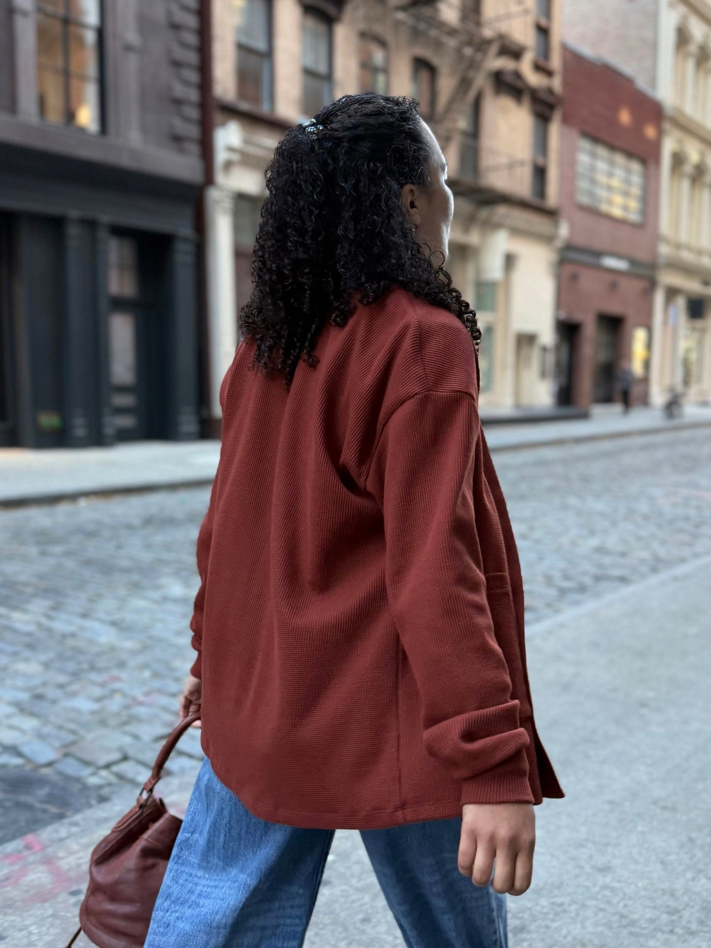 RILEY waffle knit cardigan in Cherrywood