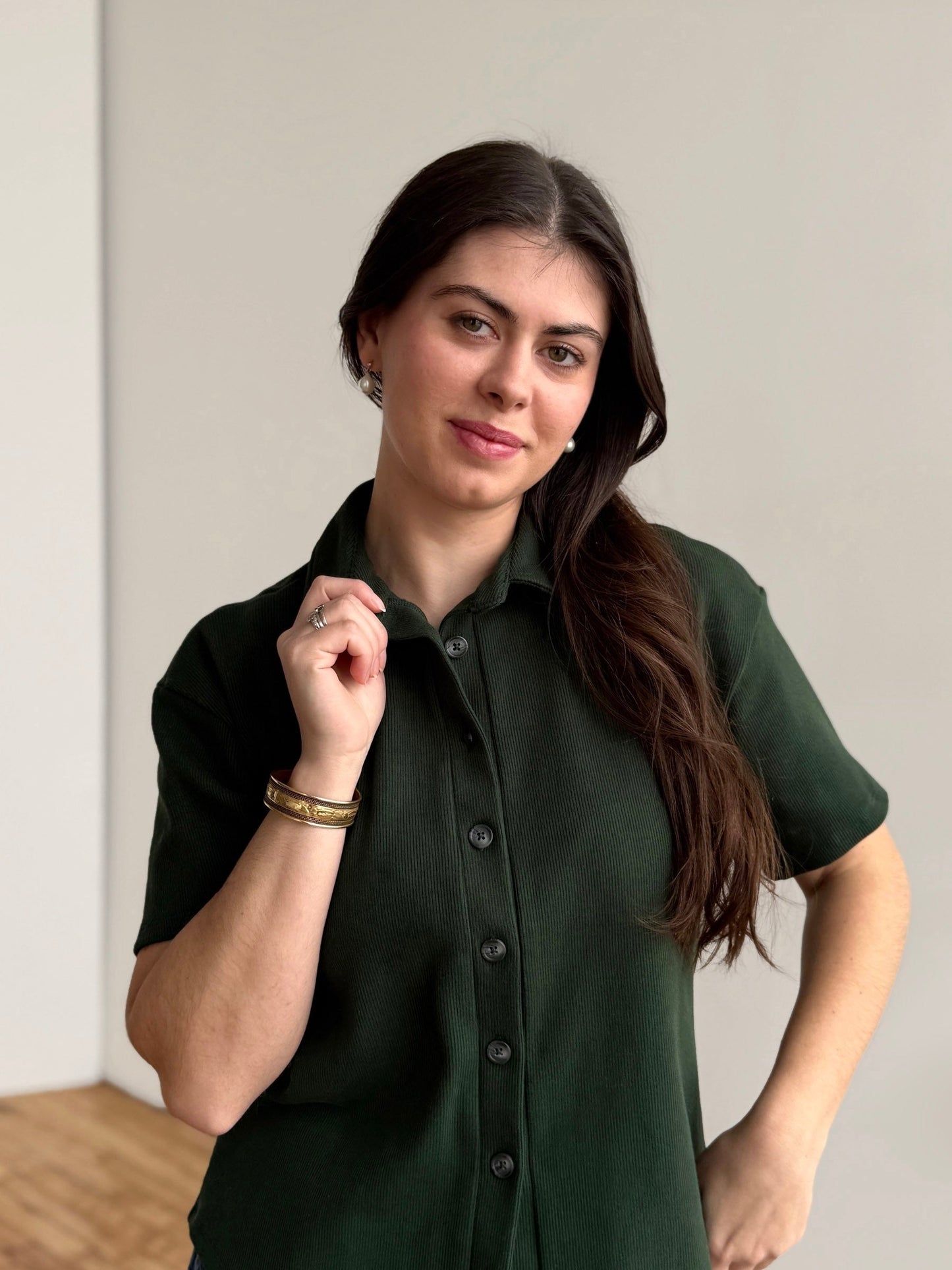 POLLY rib knit top in Pine Green