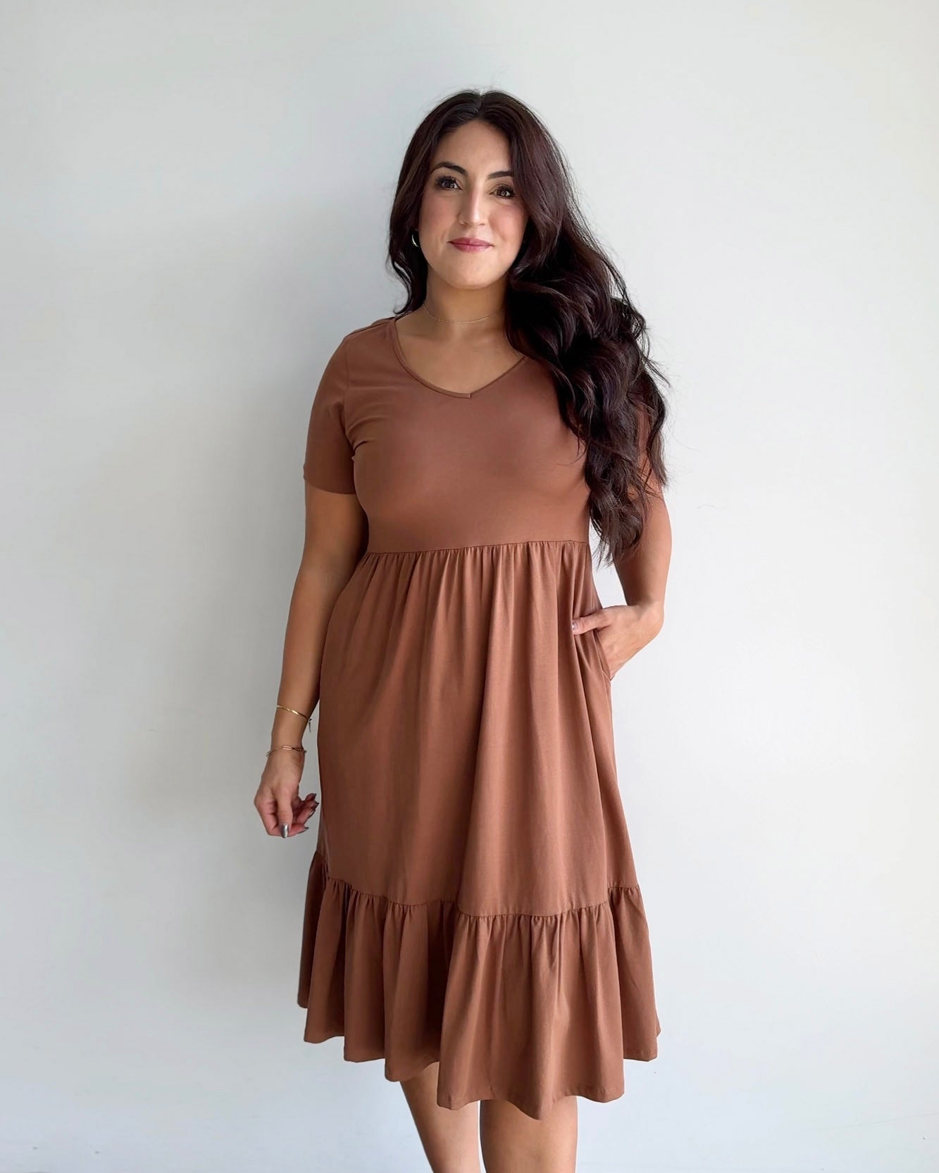 JAYDE Tiered Dress in Cacao Brown