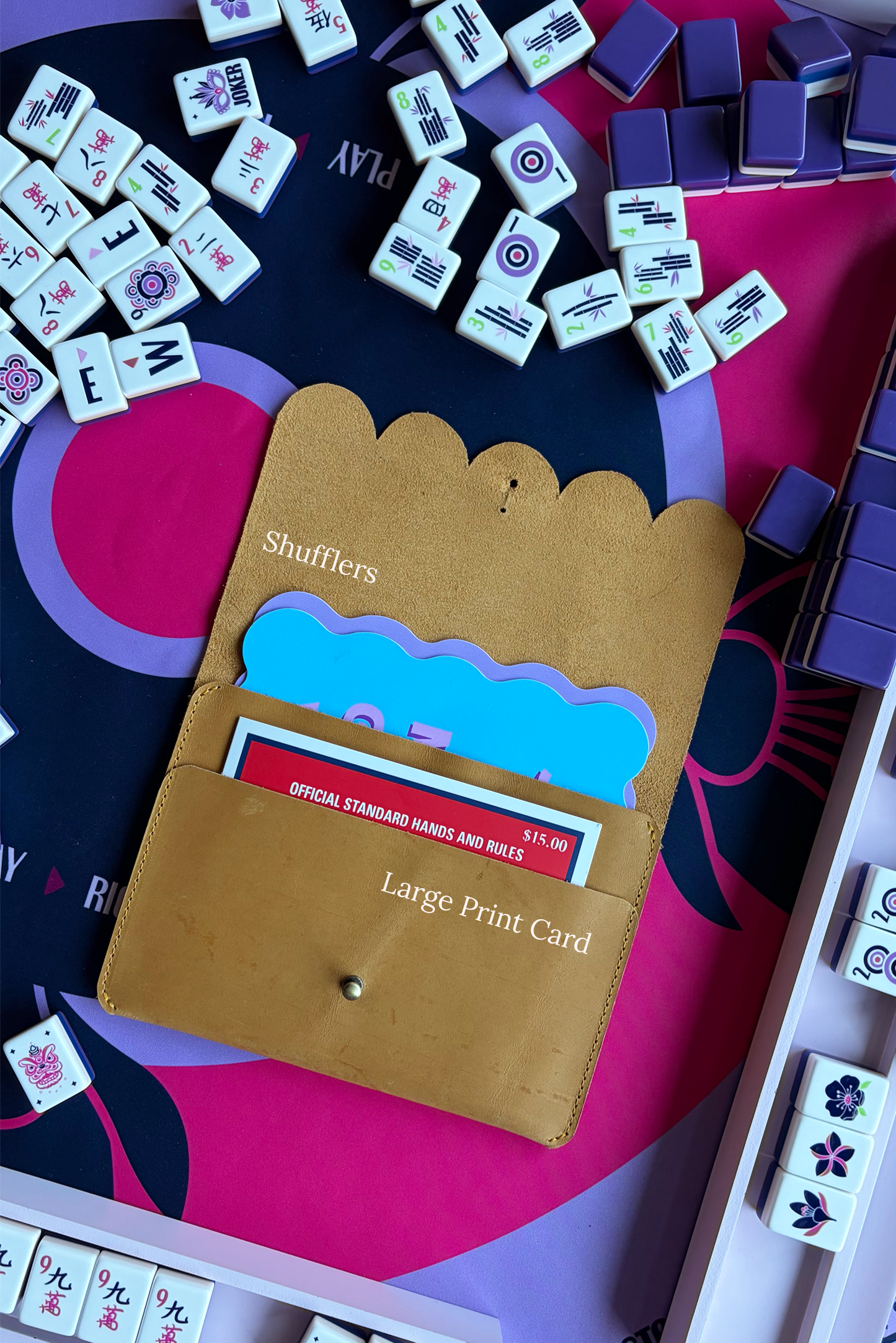 Mahjong Scallop Leather Card Holder