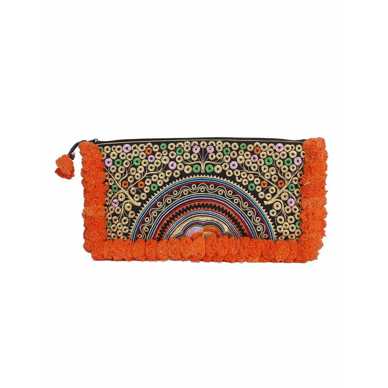 Double Pompom Embroidered Hmong Clutch - Thailand