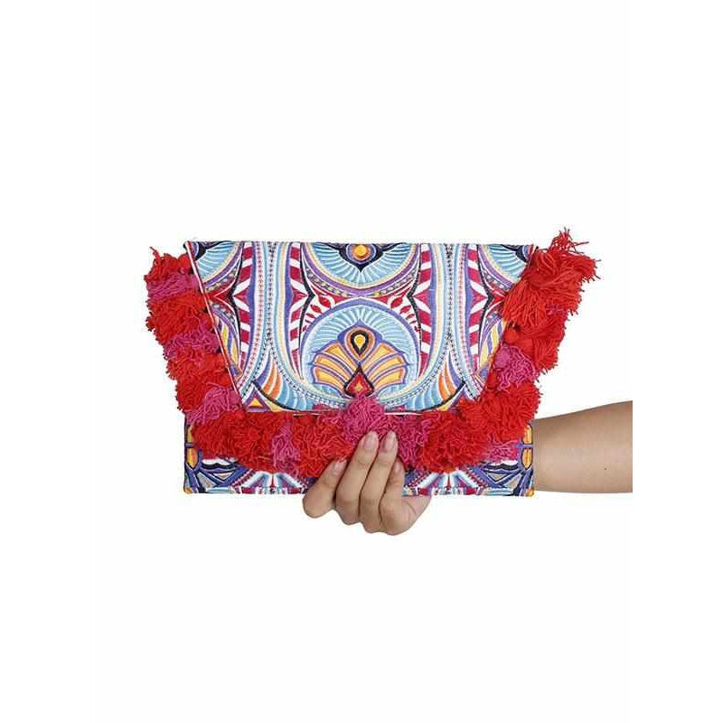 Embroidered Multi Tassel Envelope Clutch Bag - Thailand