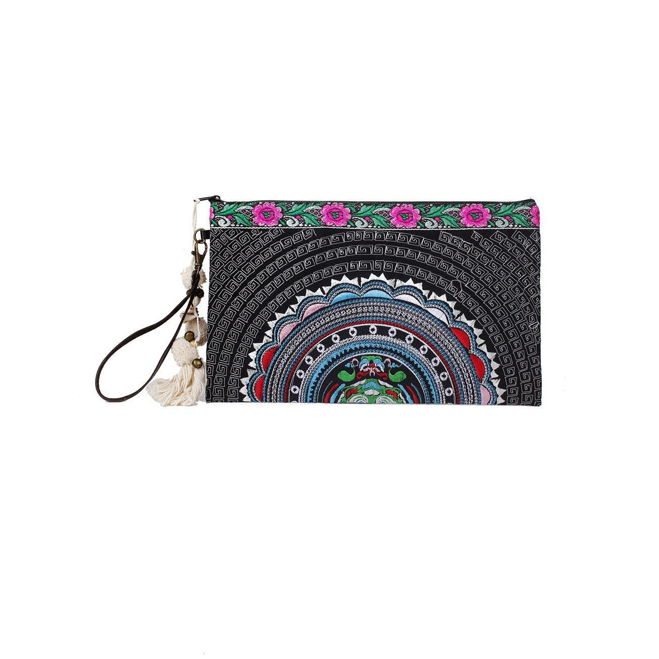 Botanica Embroidered Wristlet with PomPoms - Thailand
