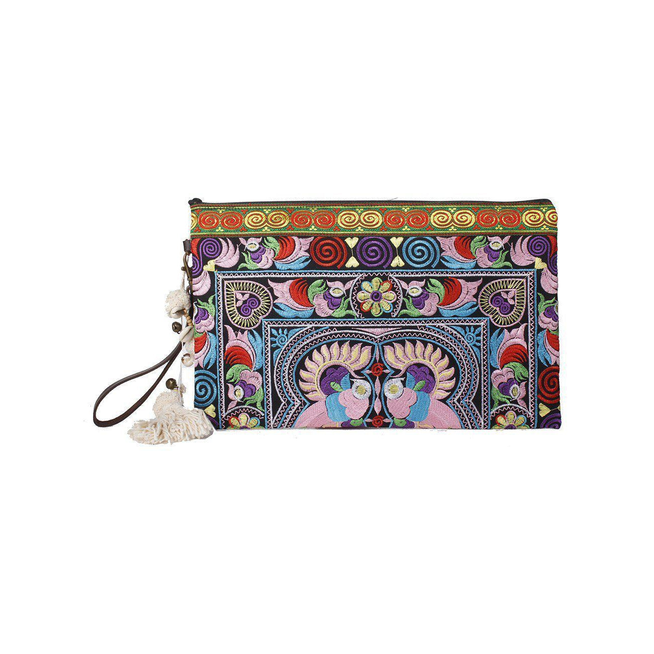Botanica Embroidered Wristlet with PomPoms - Thailand