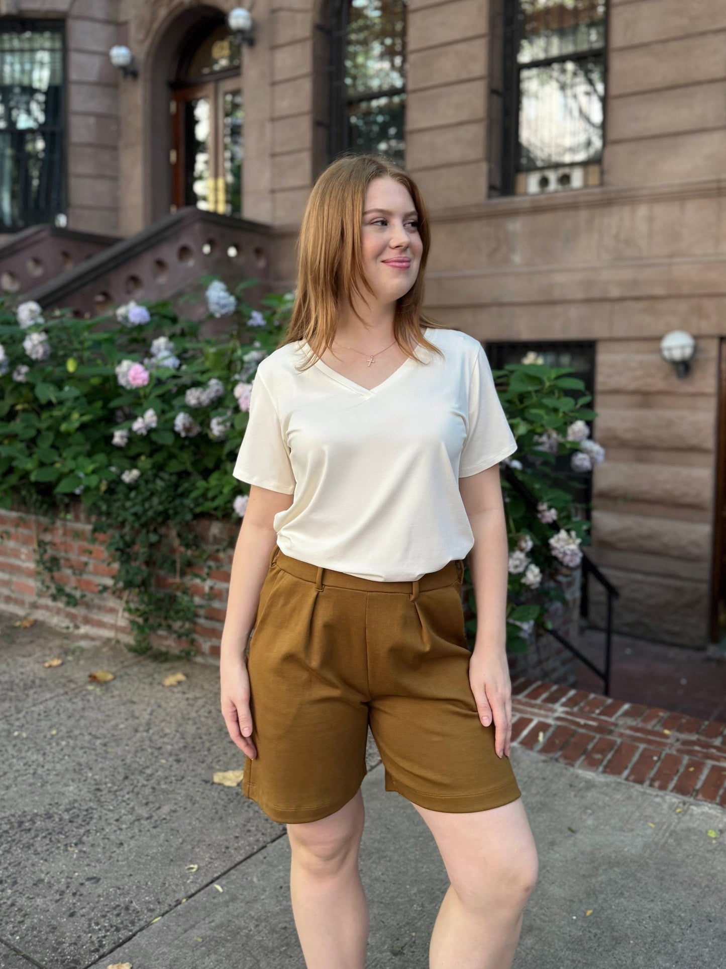 AVERIE heavy knit shorts in Warm Sienna