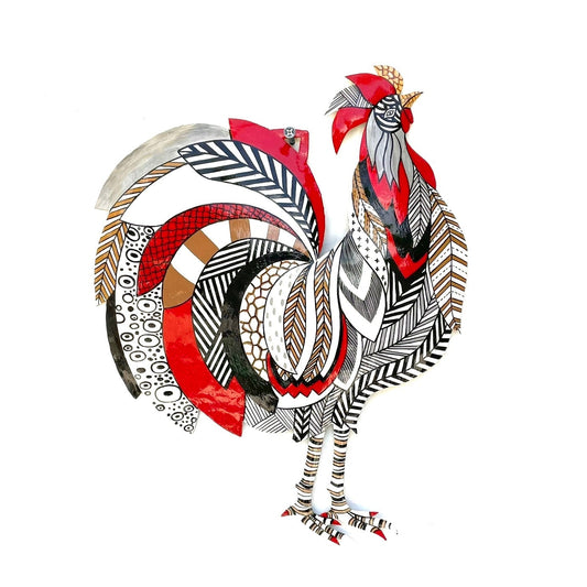 Black White and Red Rooster