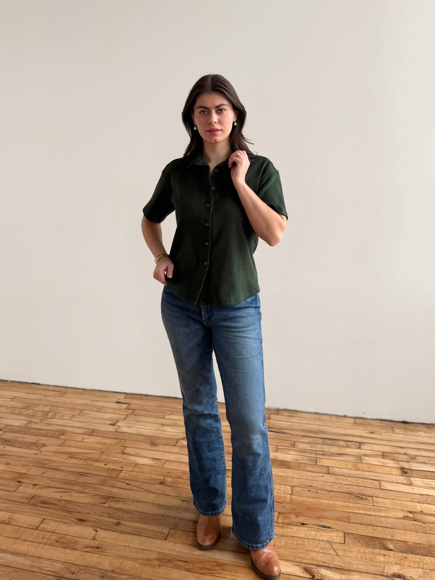 POLLY rib knit top in Pine Green