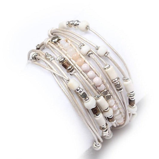 5-Wrap Leather & Beads Bracelet / Necklace - Thailand