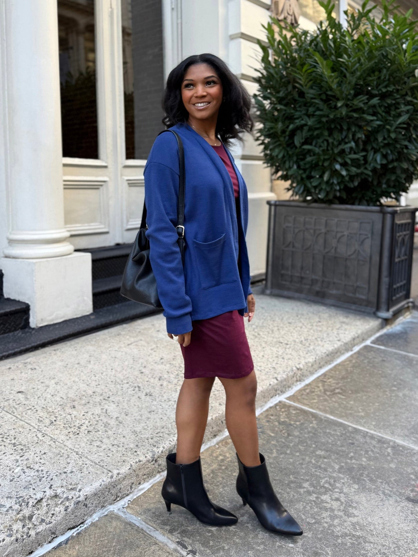 RILEY waffle knit cardigan in Blue Depths