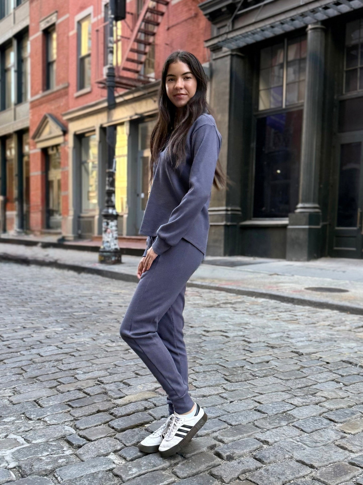 OWEN waffle knit joggers in Stonewash