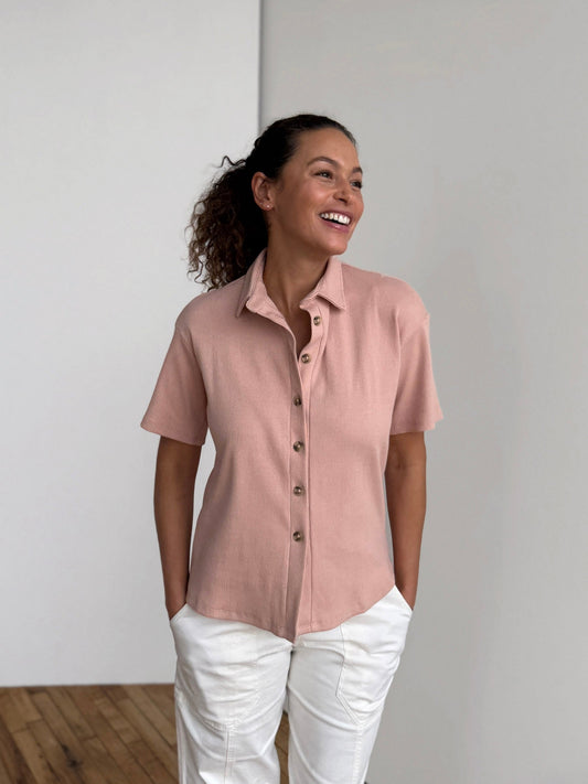 POLLY rib knit top in Vintage Peach