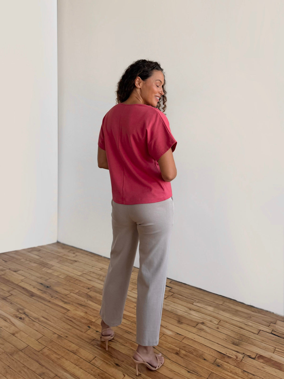 JEANINE heavy-knit top in Soft Hibiscus