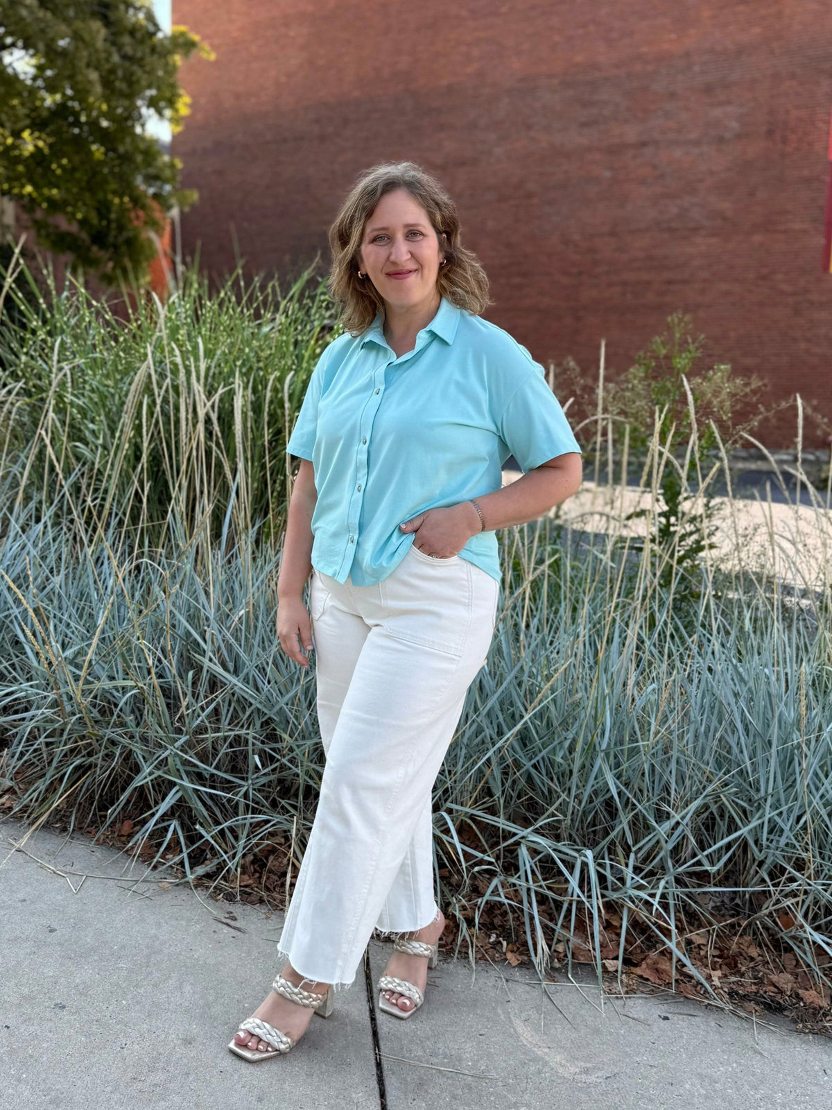 INES boxy shirt in Crisp Aqua
