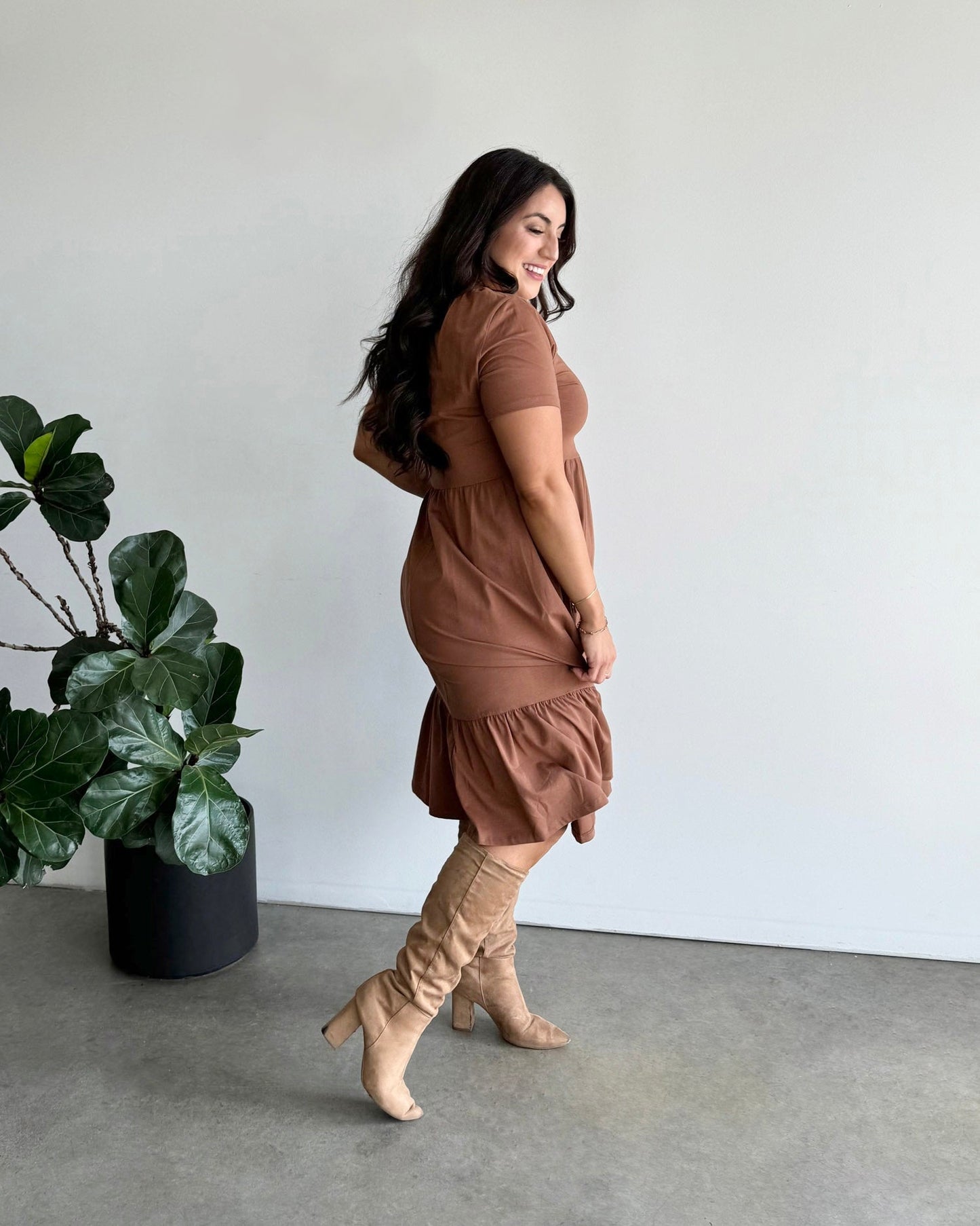 JAYDE Tiered Dress in Cacao Brown