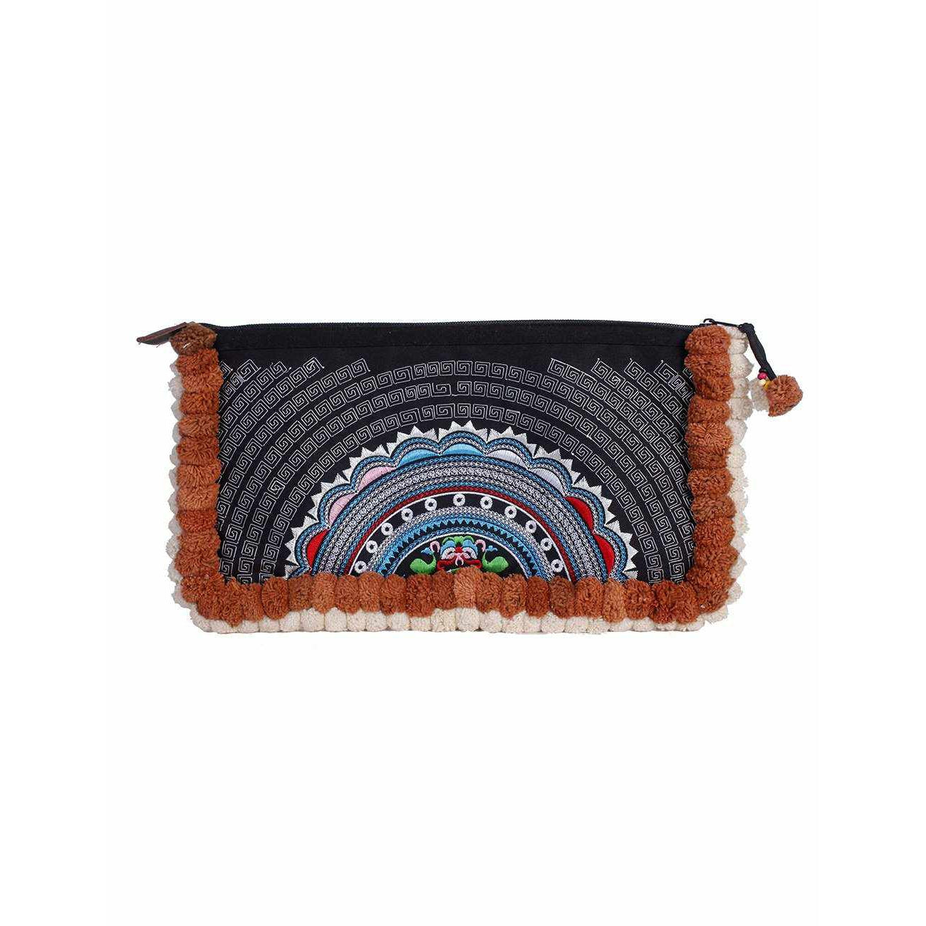 Double Pompom Embroidered Hmong Clutch - Thailand