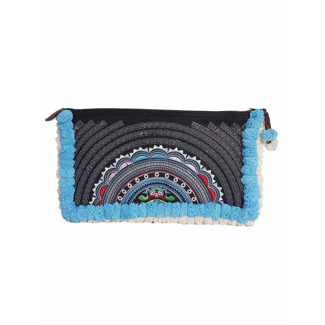 Double Pompom Embroidered Hmong Clutch - Thailand