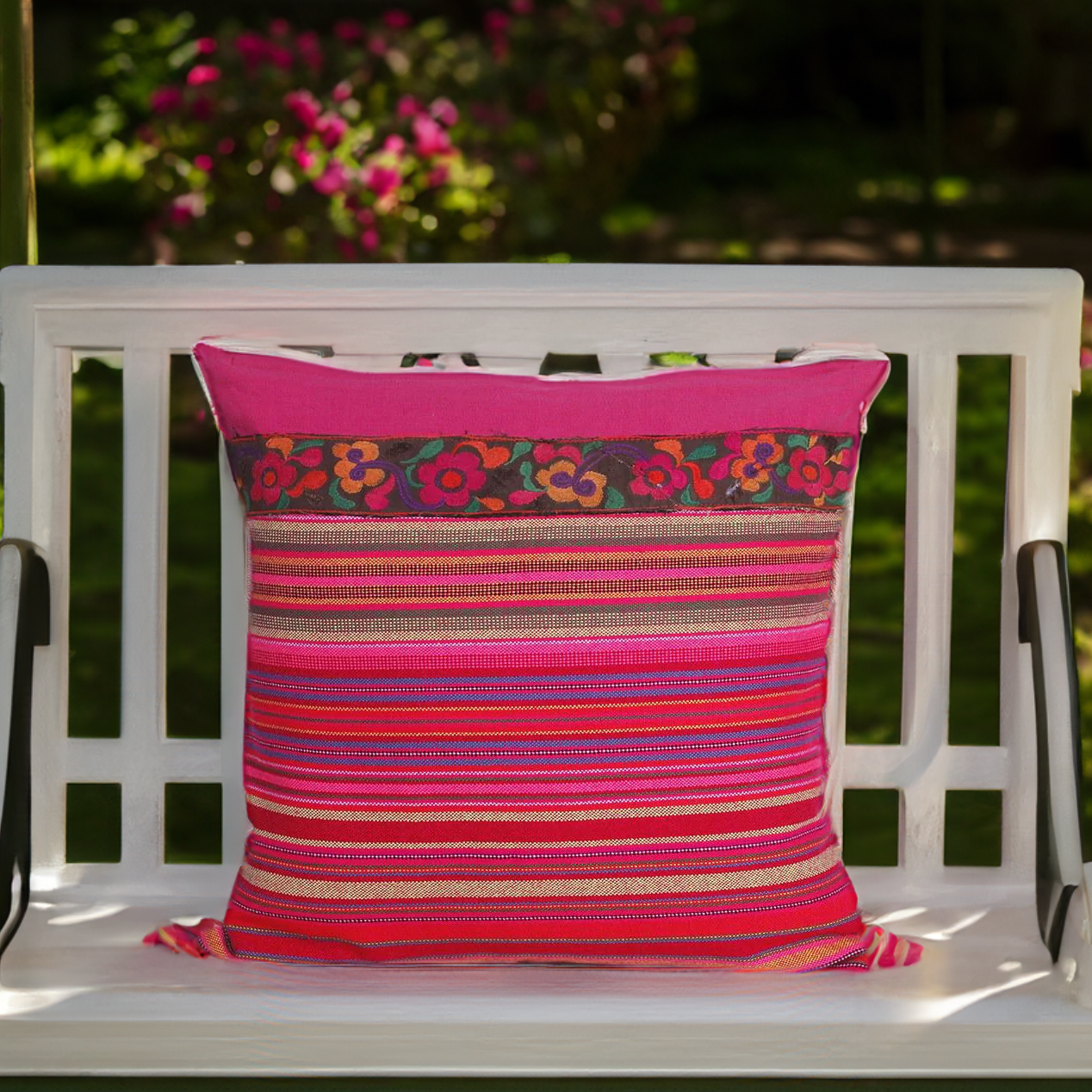 Woven Hmong Fabric Pink Cushion Cover - Thailand