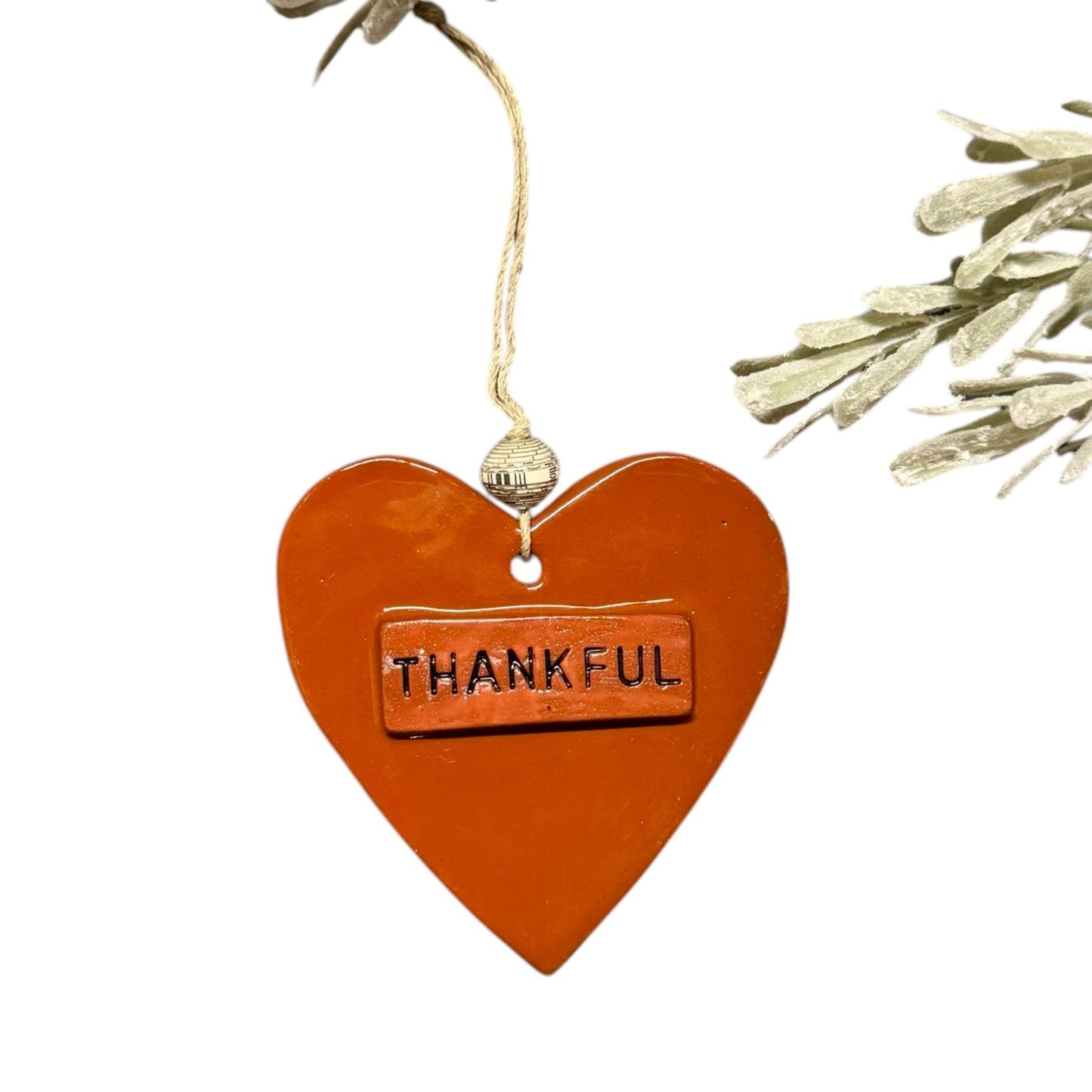 Ceramic Heart Ornament - Thankful