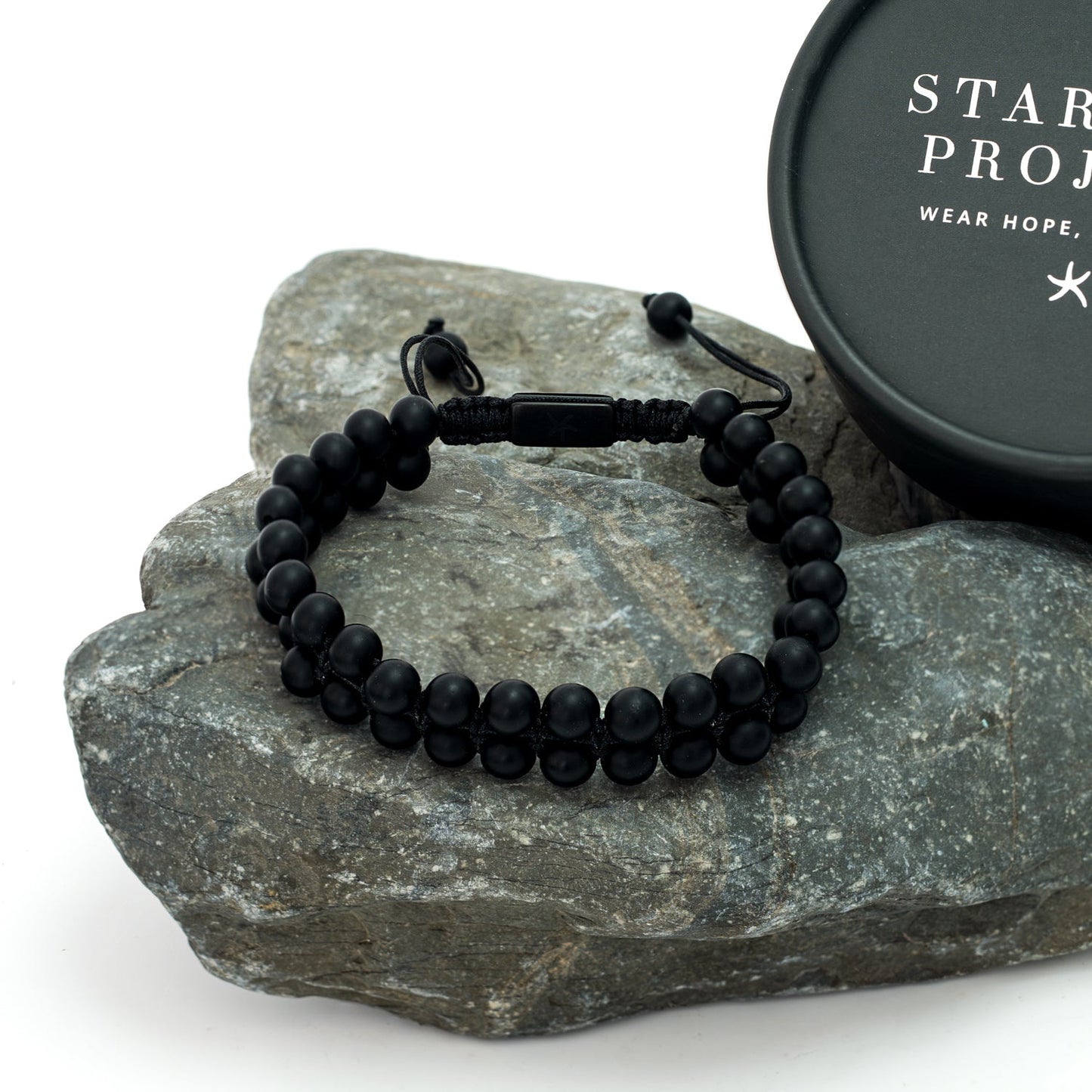 Helix Matte Black Agate Rope Beaded Bracelet