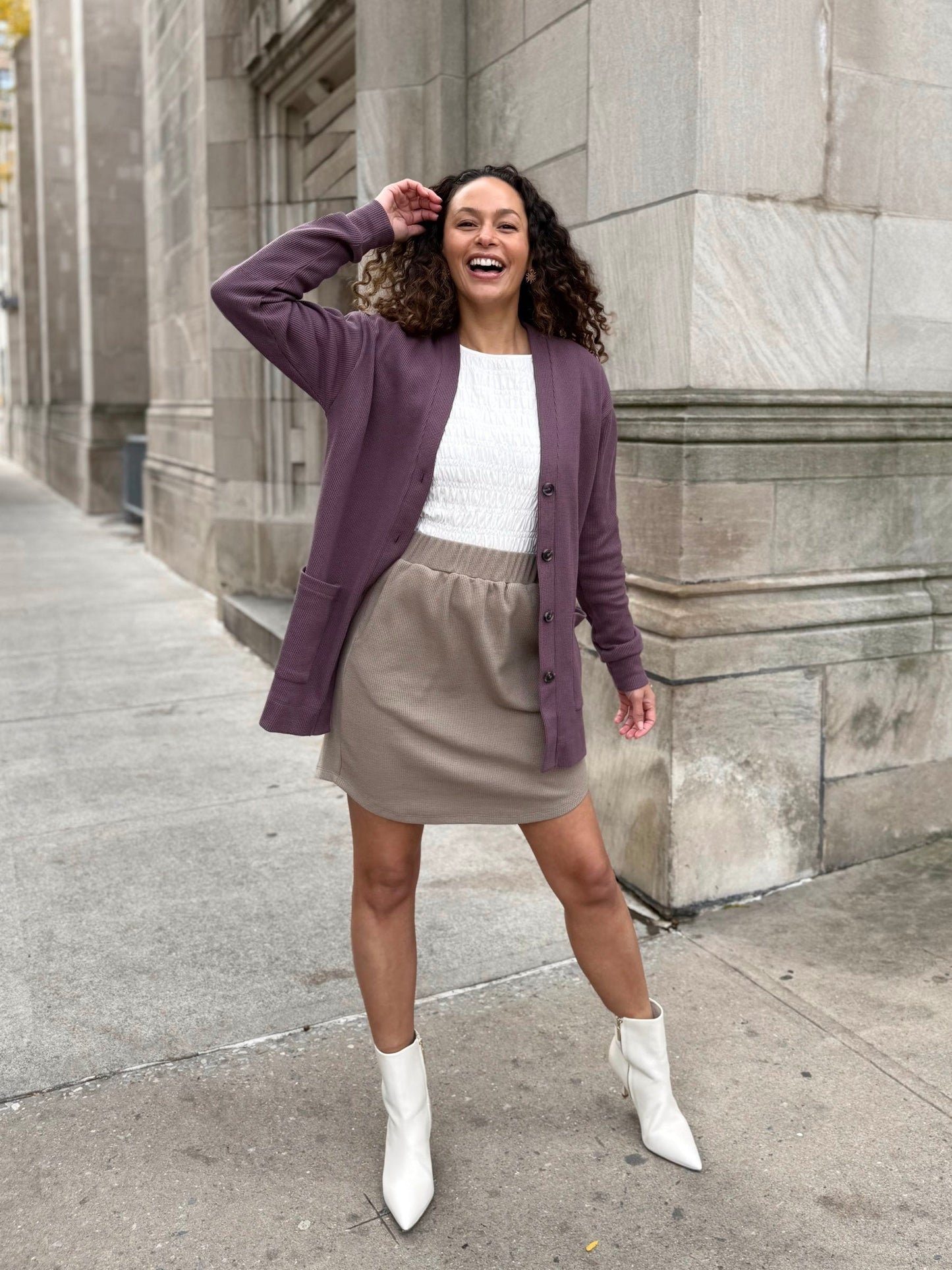 EVERLY waffle knit cardigan in Plum Shadow