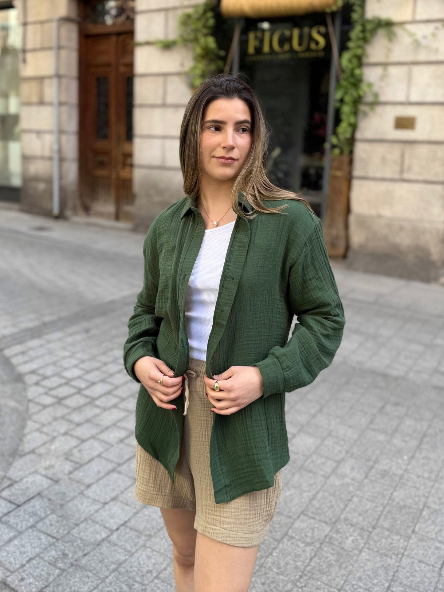 PRADO gauze top in Forest Green