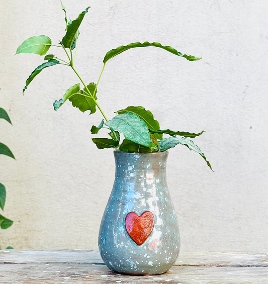 Calliope Heart Vase - Seafoam Speckles