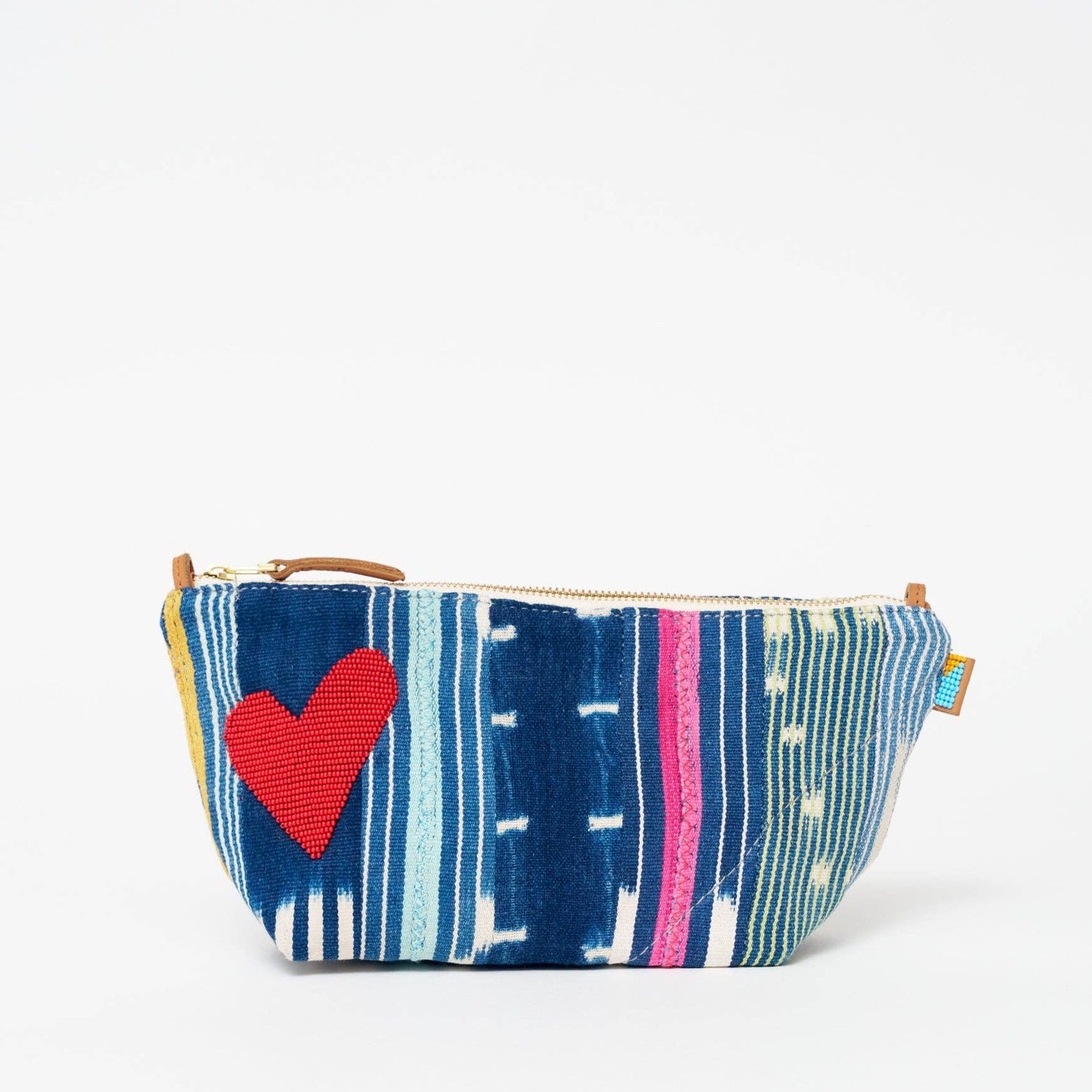 Large Convertible Pouch - Baule Cloth with Red Beaded Heart