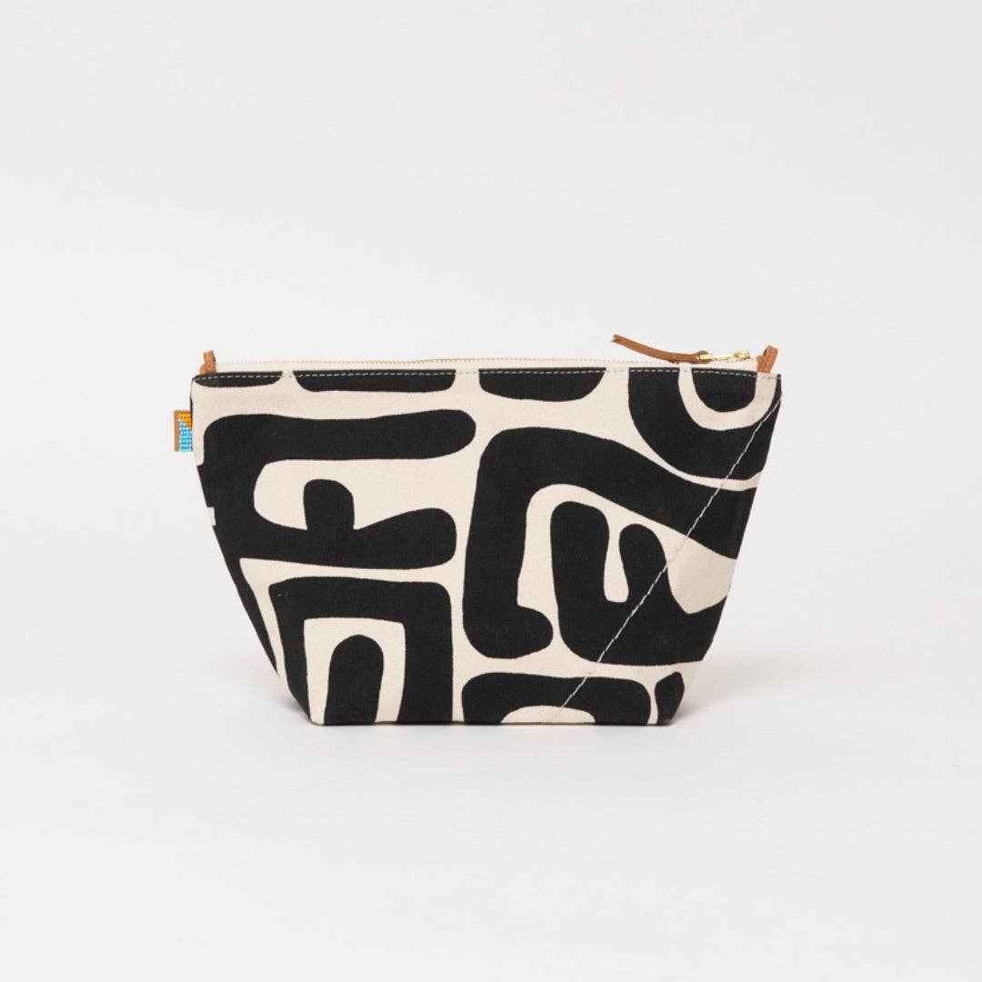 XLarge Convertible Pouch - Black Kuba with Red Beaded Heart