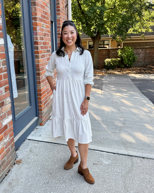 Tiered Knit Shirt Dress
