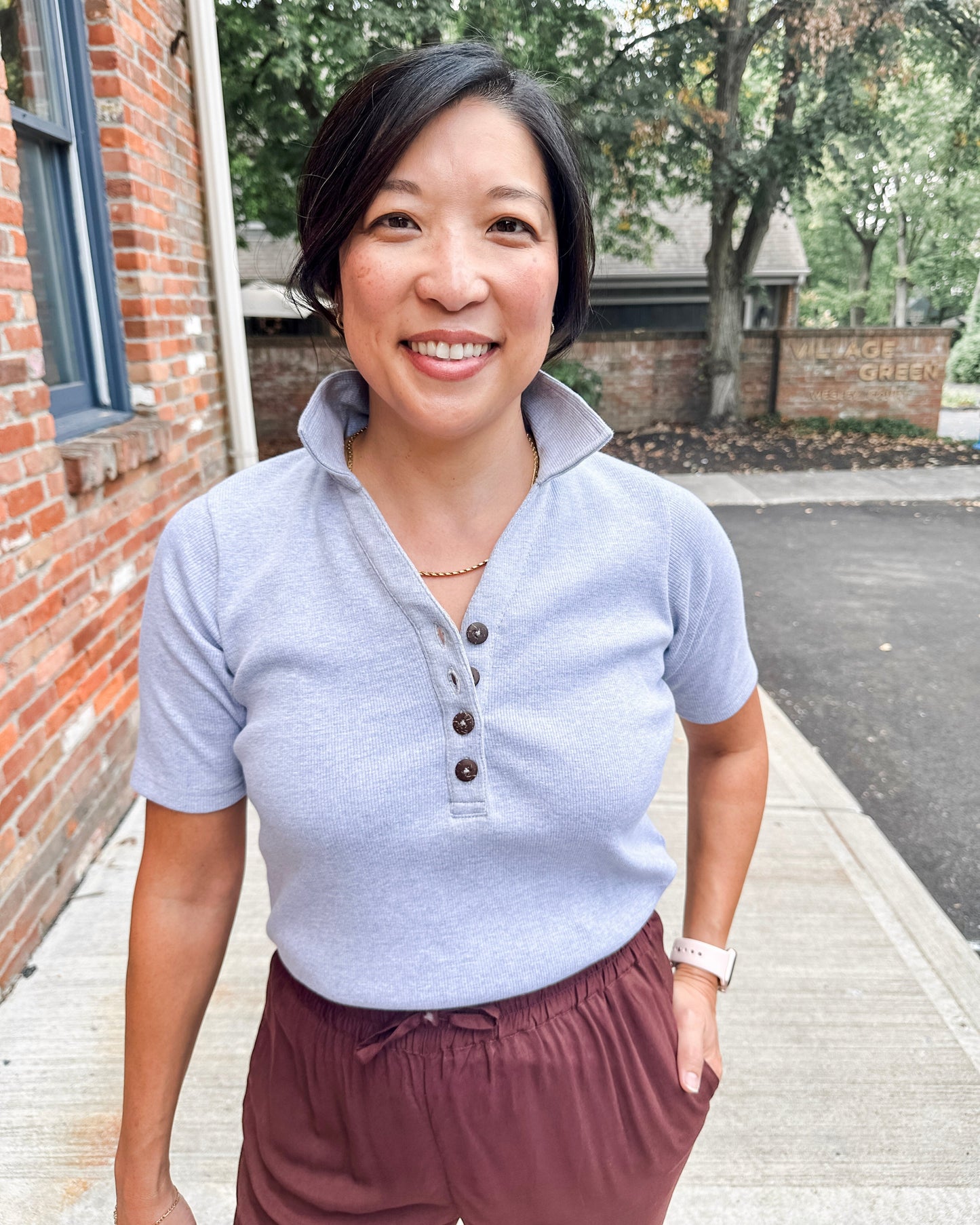 Ribbed Henley Polo Top