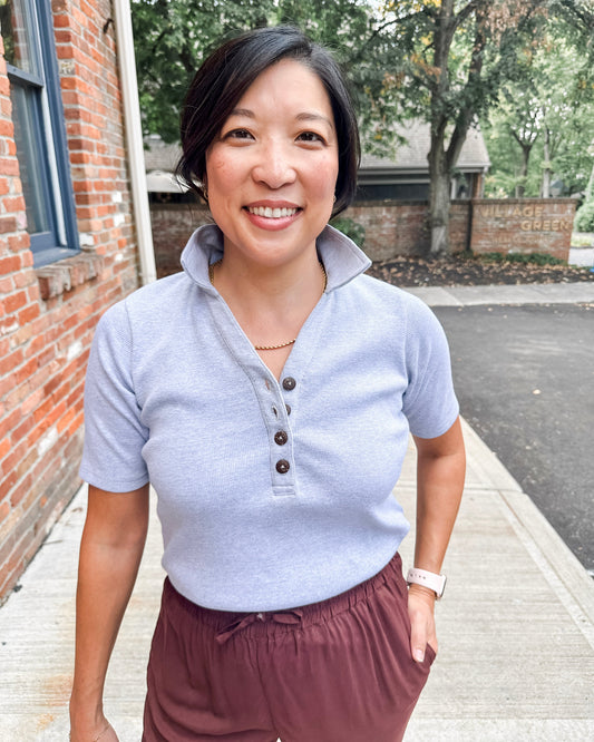 Ribbed Henley Polo Top