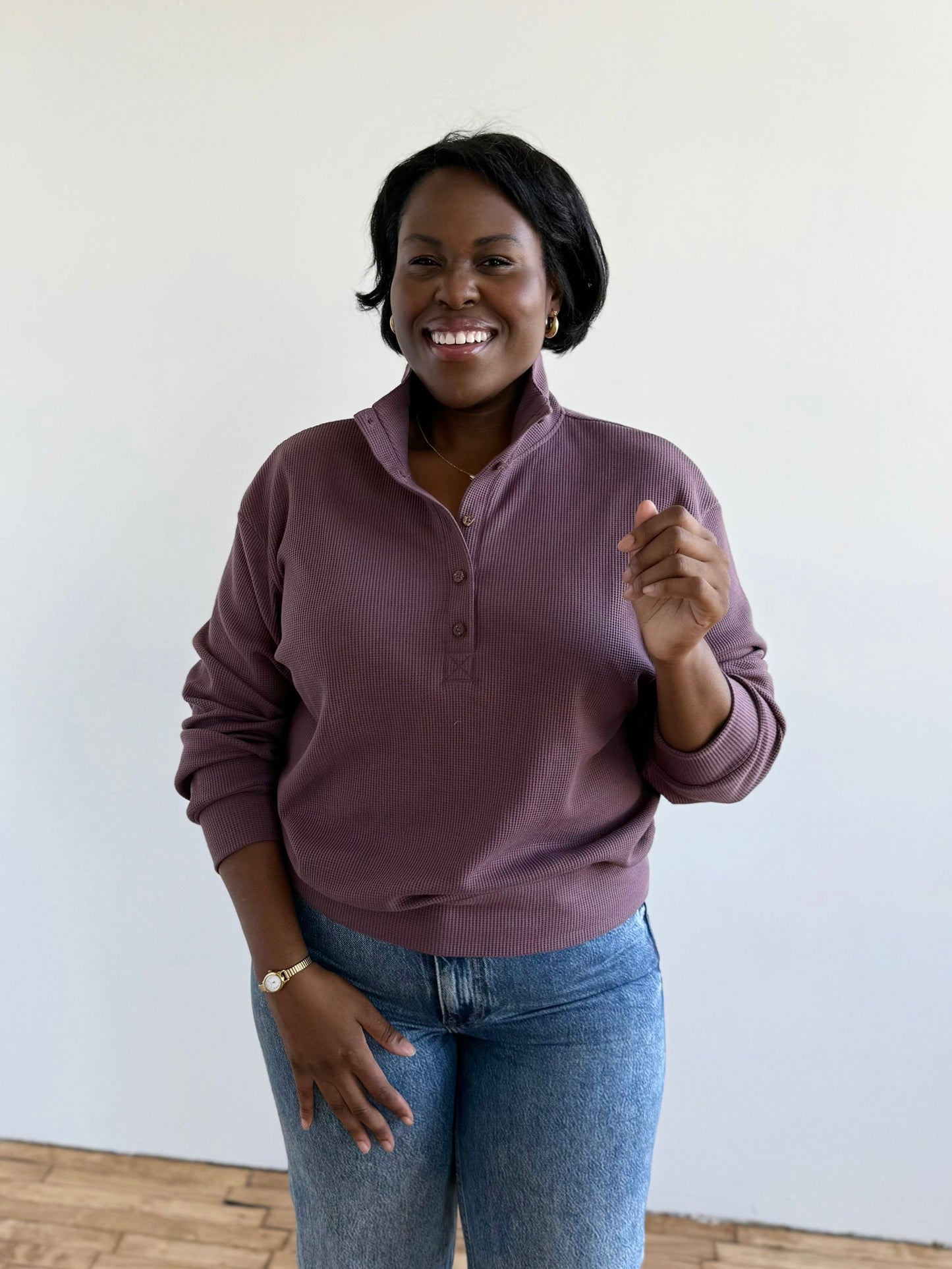 CHOE waffle knit top in Plum Shadow