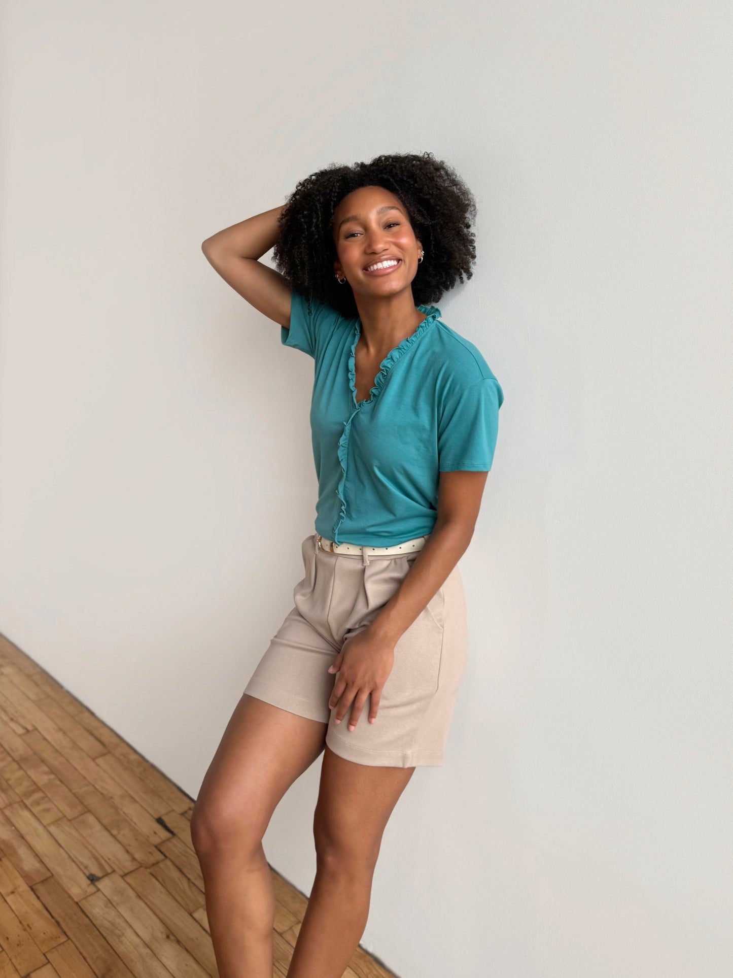 AVERIE heavy knit shorts in Desert Sand