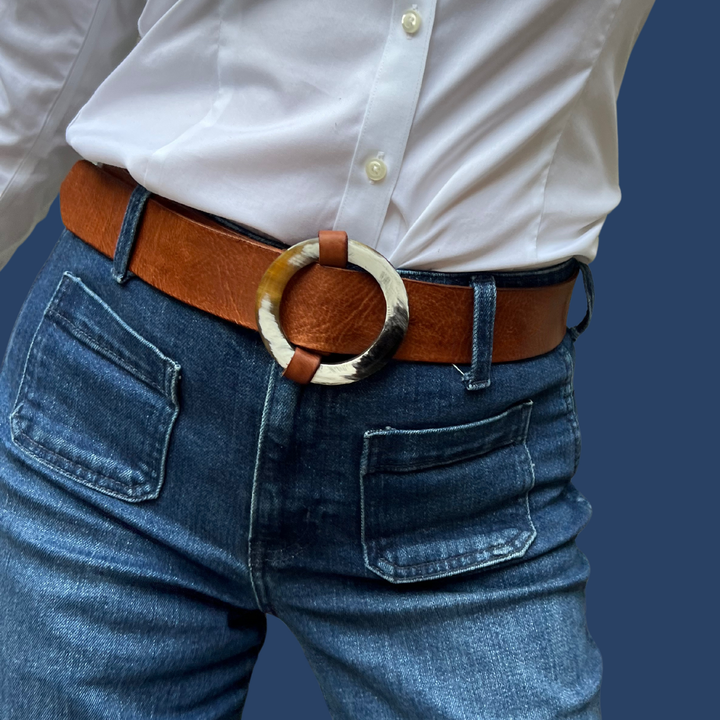 Handcrafted Brown Leather Belt with Horn Buckle