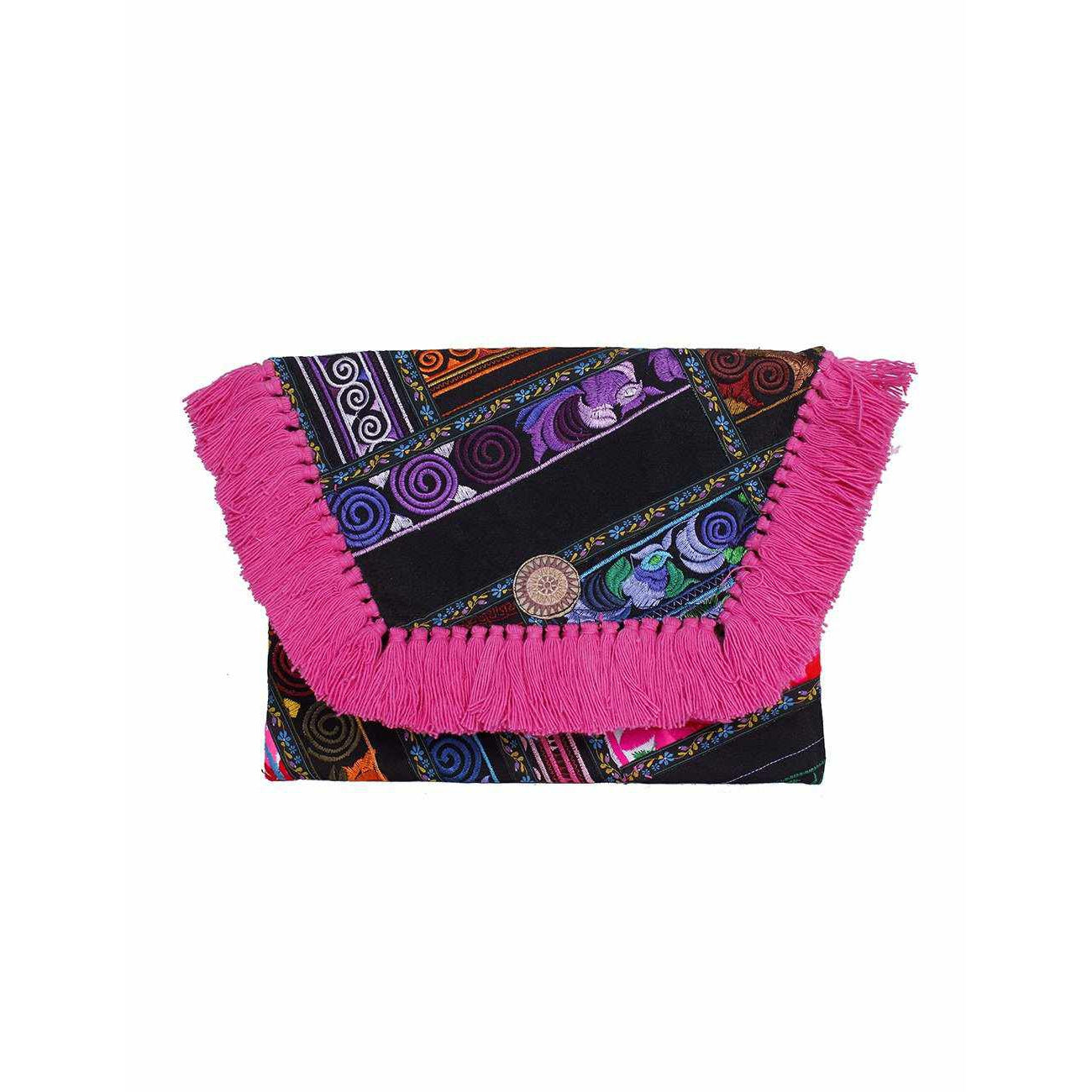 Embroidered Multi Tassel Envelope Clutch Bag - Thailand