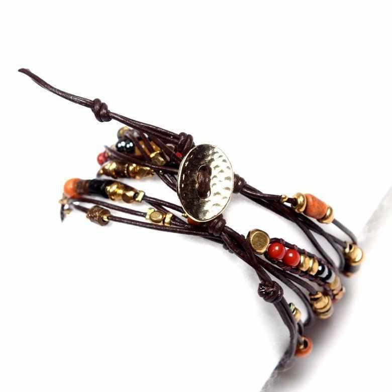 5-Wrap Leather & Beads Bracelet / Necklace - Thailand