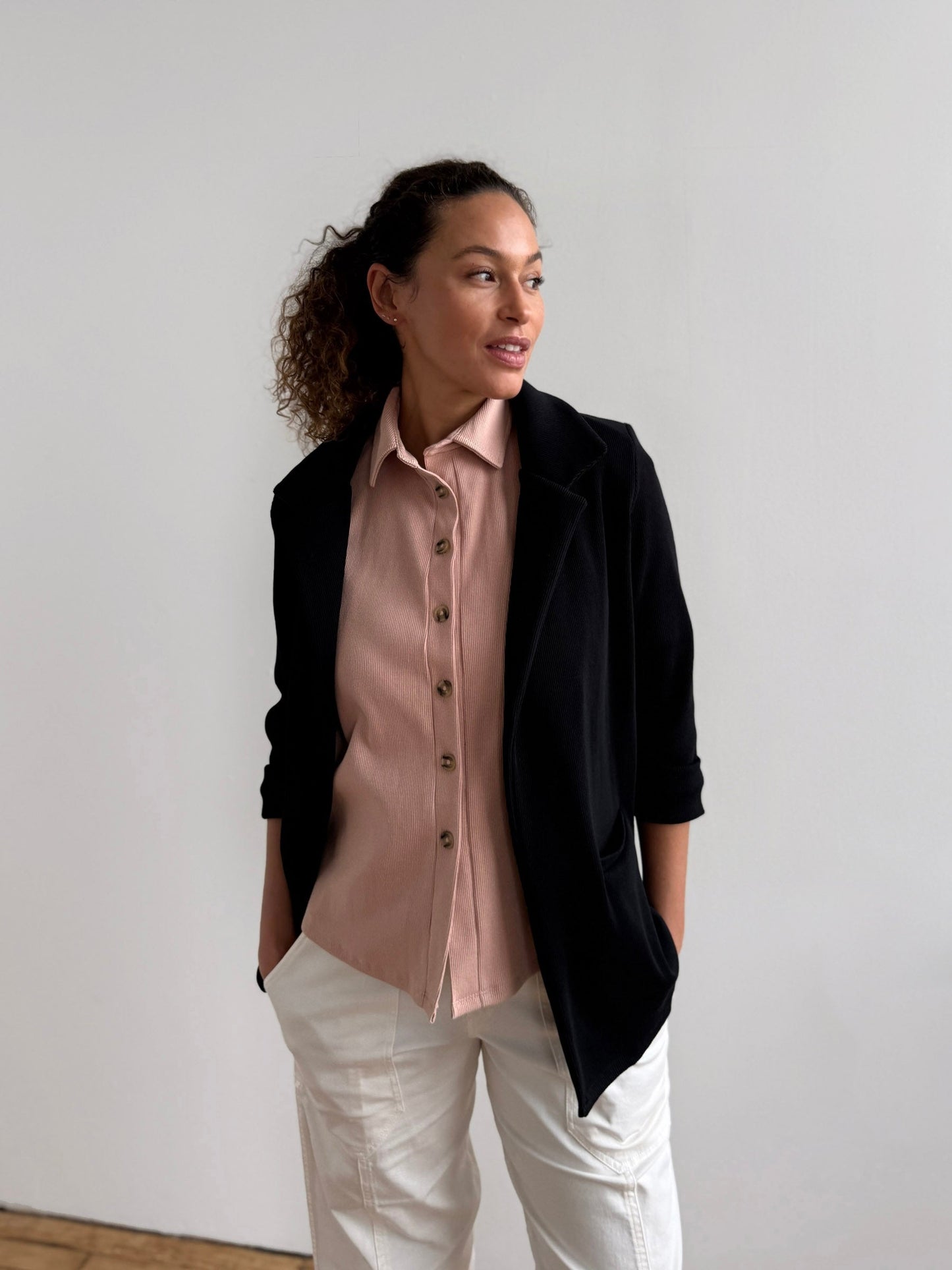 CROSBY rib knit blazer in Black