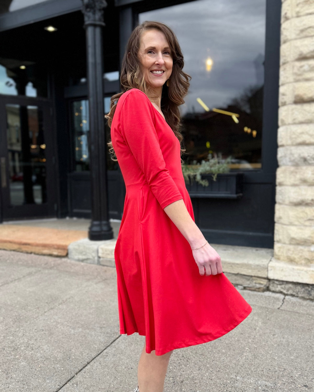 LOUISE Dress in Bright Ruby