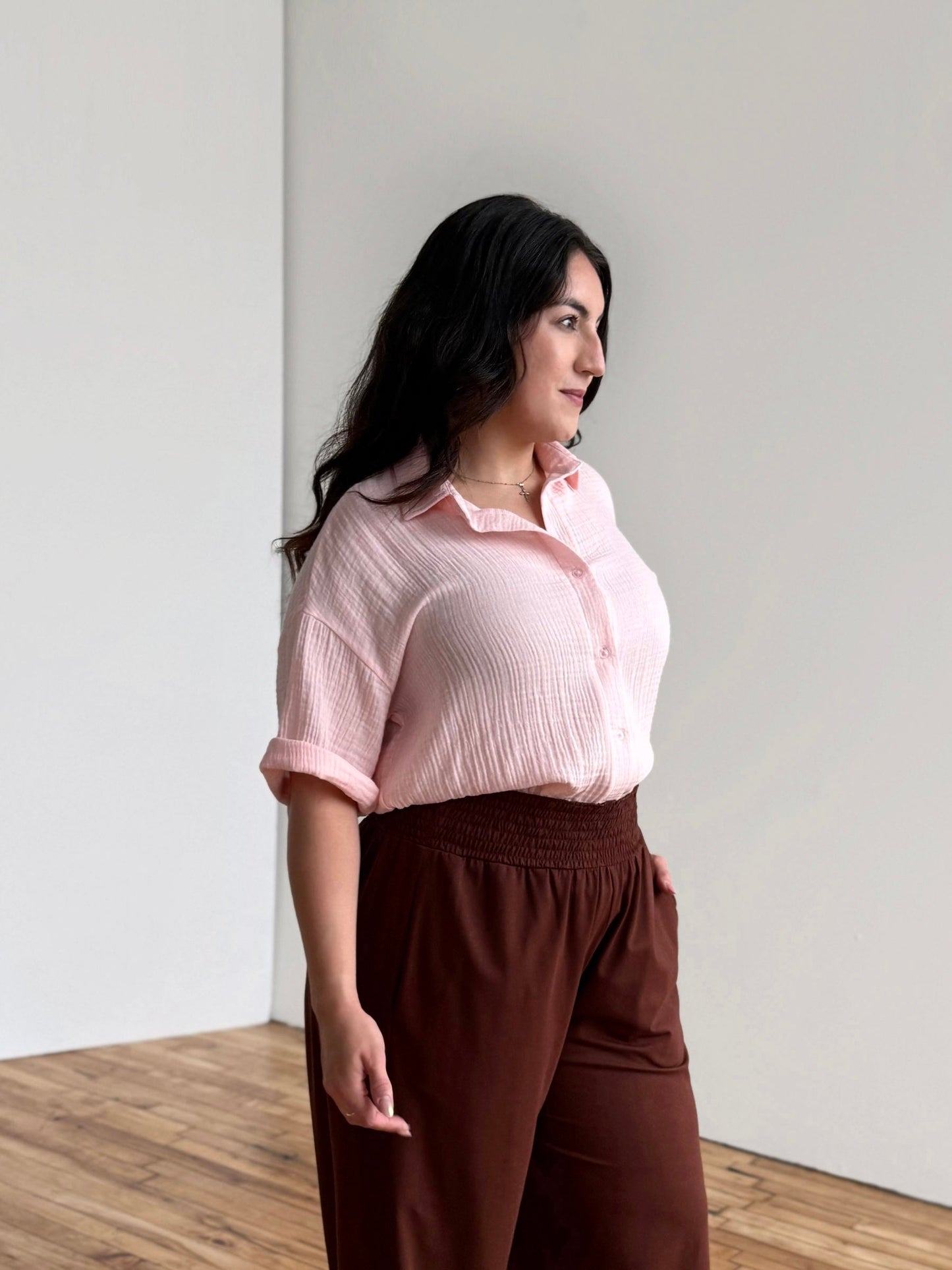 CARROLL gauze boxy shirt in Petal Pink