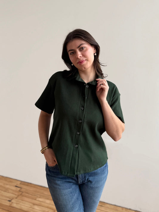 POLLY rib knit top in Pine Green