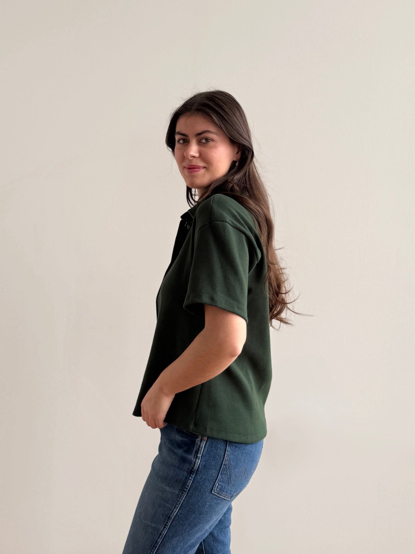 POLLY rib knit top in Pine Green