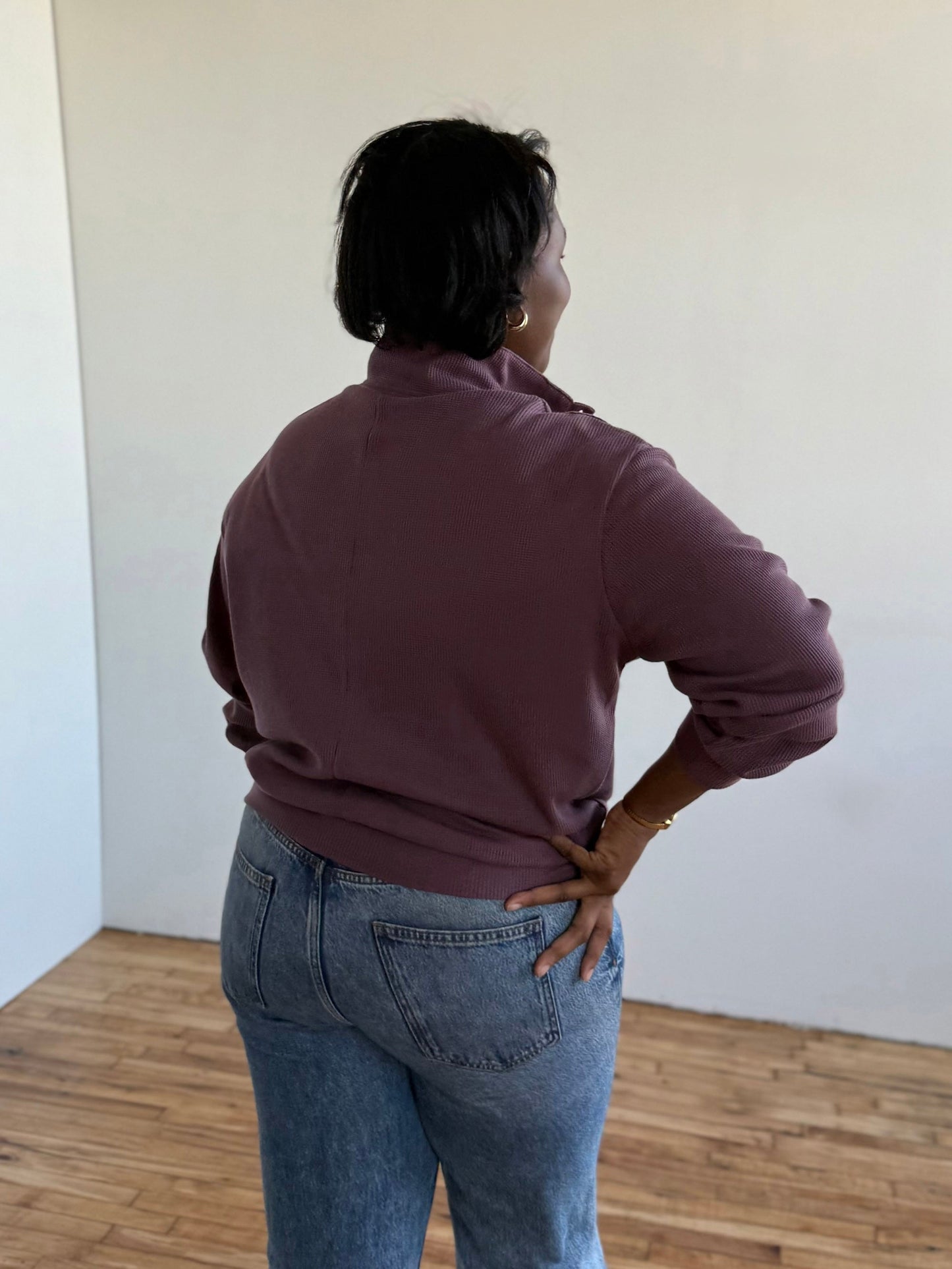 CHOE waffle knit top in Plum Shadow