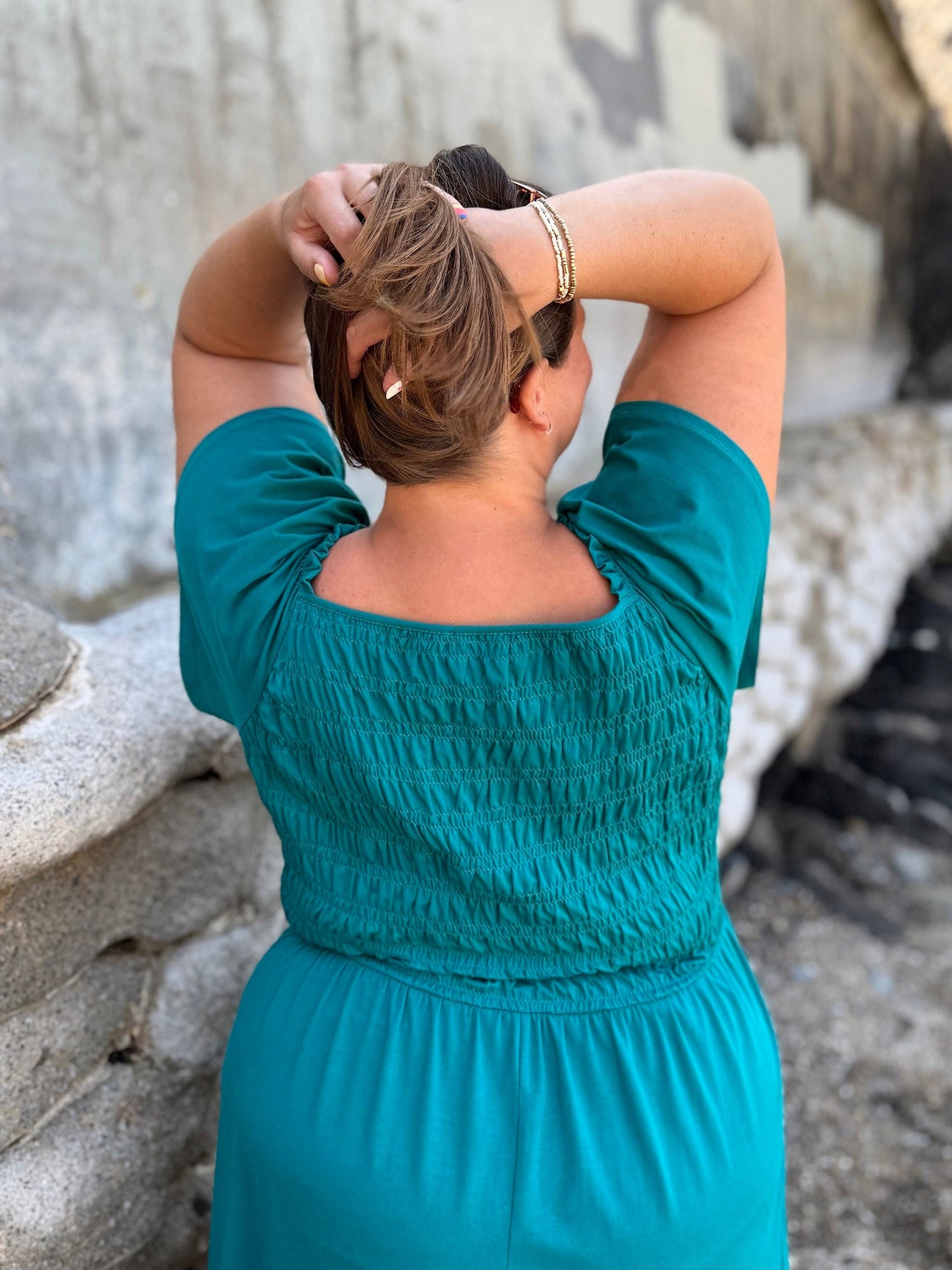 ADELIA smocked dress in Teal