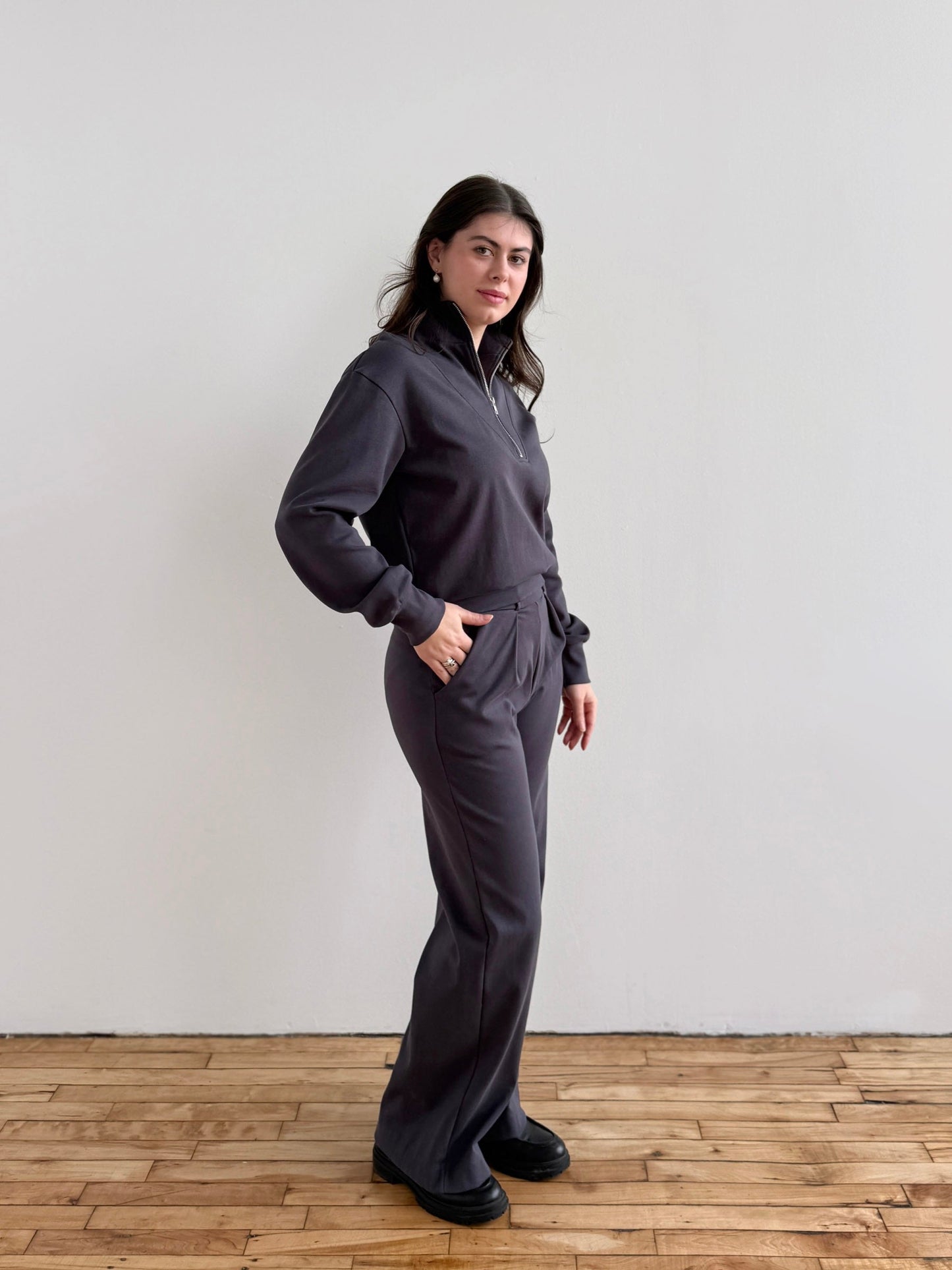 ASHER zip pullover in Gunmetal