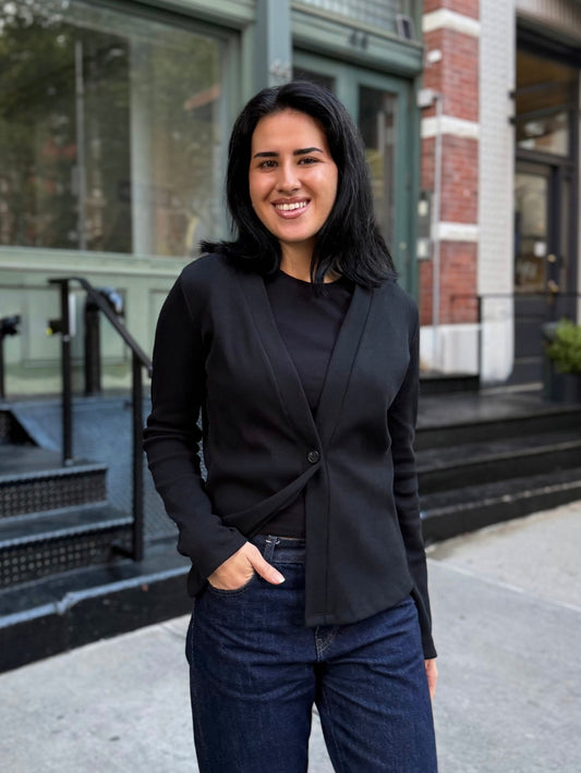 JUDE rib-knit fitted cardigan in Black