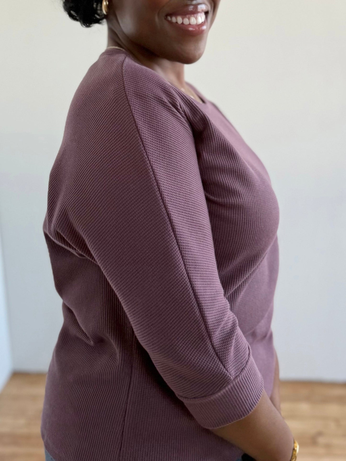 TENLEY waffle knit top in Plum Shadow