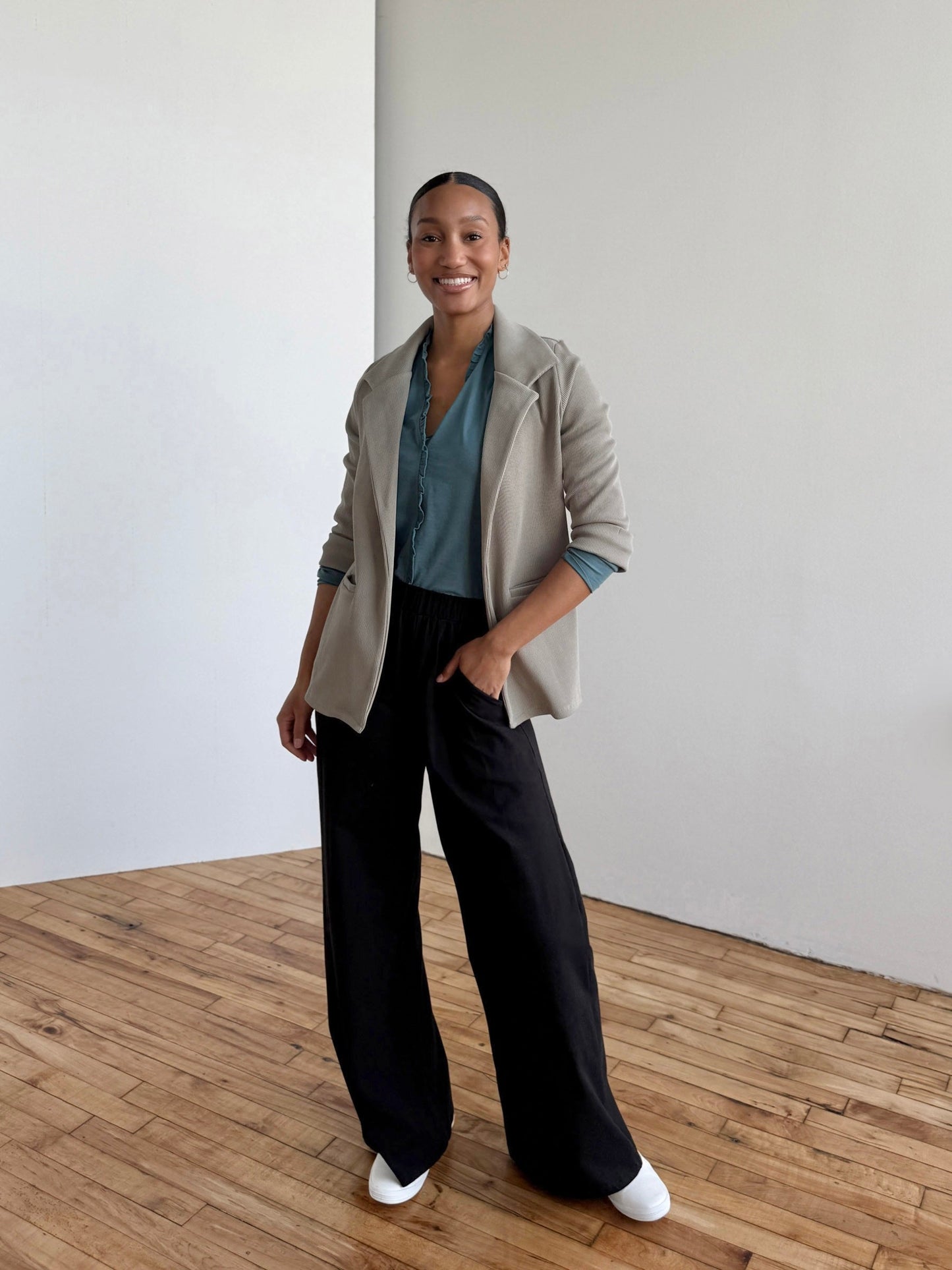 CROSBY rib knit blazer in Light Sage