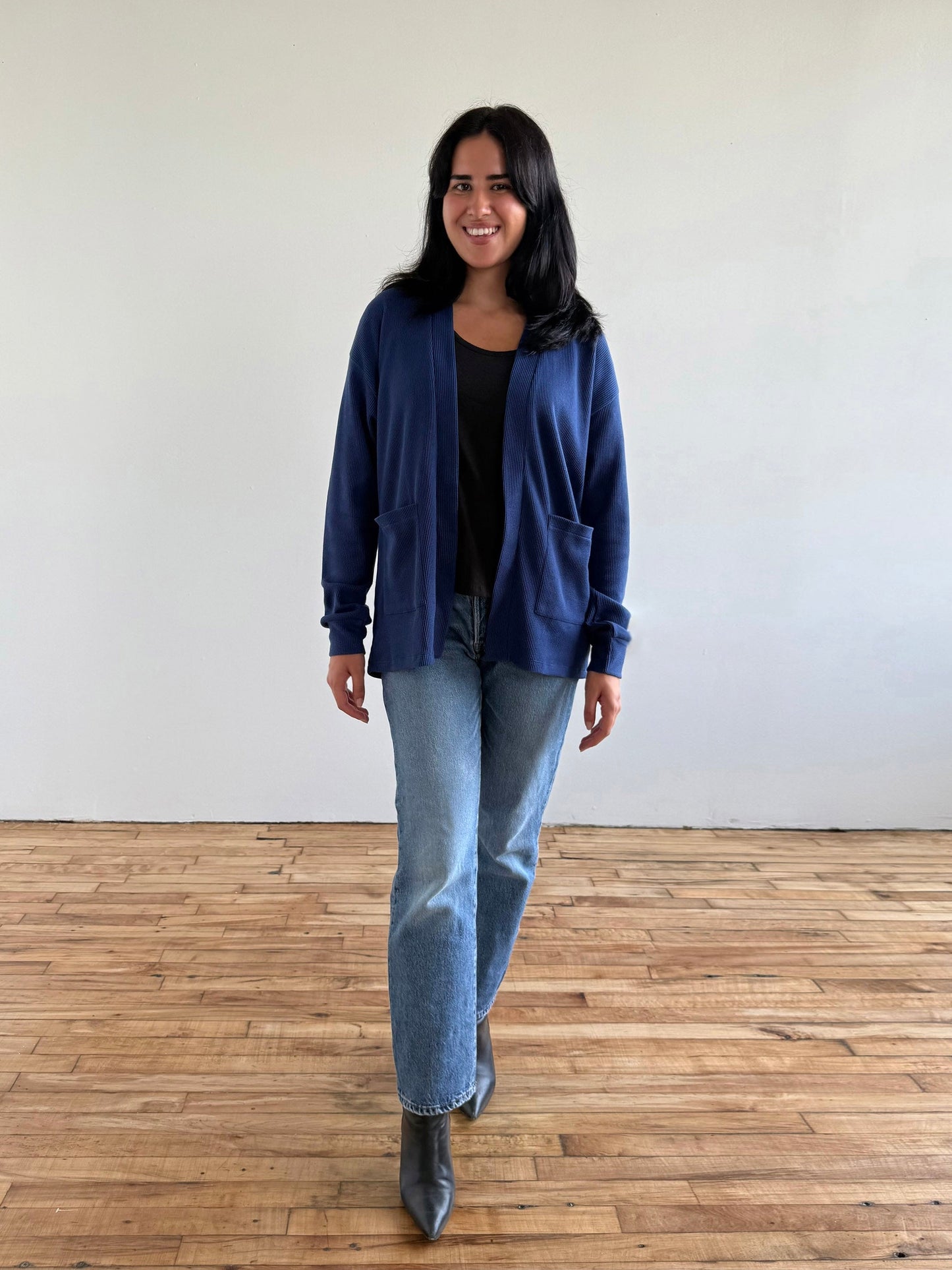 RILEY waffle knit cardigan in Blue Depths