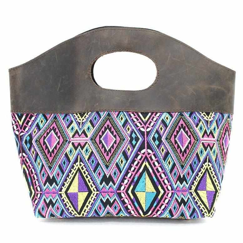 Geometric Handle Embroidered Leather Bag - Thailand