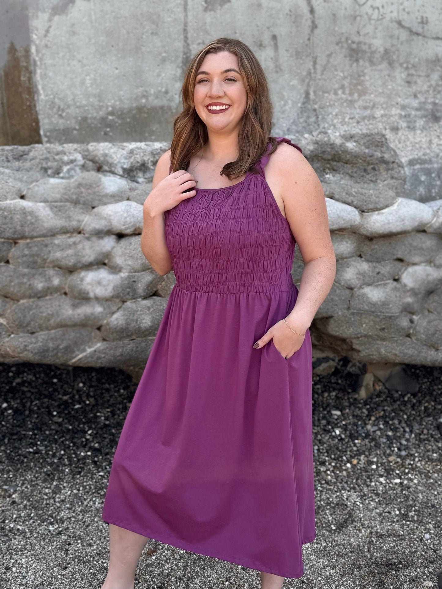 ARTESIA smocked dress in Deep Lilac